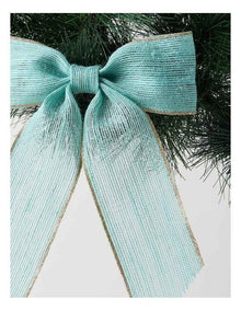 Eucalyptus Christmas Fabric Bow with Glitter Trim Clip 23cm in Blue