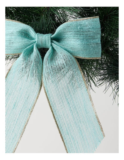 Eucalyptus Christmas Fabric Bow with Glitter Trim Clip 23cm in Blue