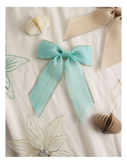 Eucalyptus Christmas Fabric Bow with Glitter Trim Clip 23cm in Blue