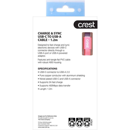 Crest Usb-c To Usb-a Flat Cable 1.2m