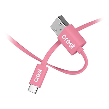 Crest USB C to USB A Flat Cable Pink 1.2m each