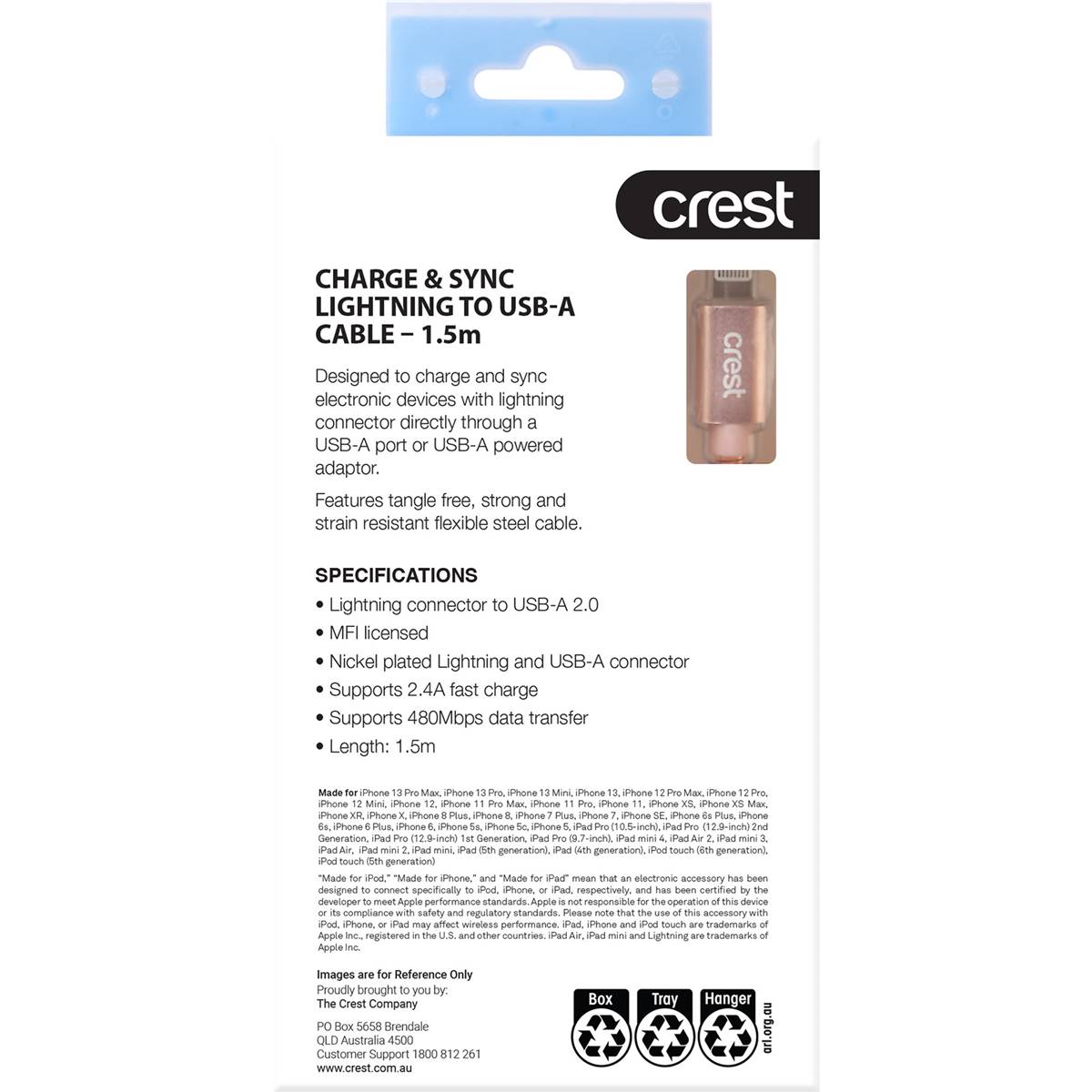 Crest Lightning To Usb-a Metallic Cable 1.5m