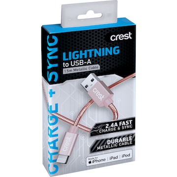 Crest Lightning to USB A Metallic Cable Assorted 1.5m each