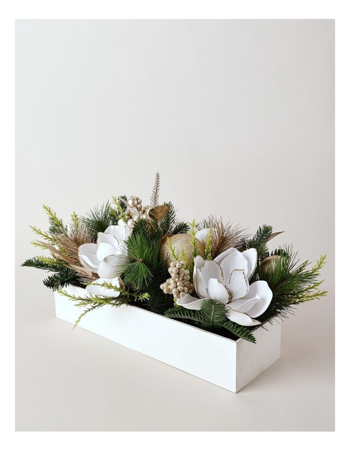 Luxe Christmas Magnolia Foliage Arrangement 56cm in White