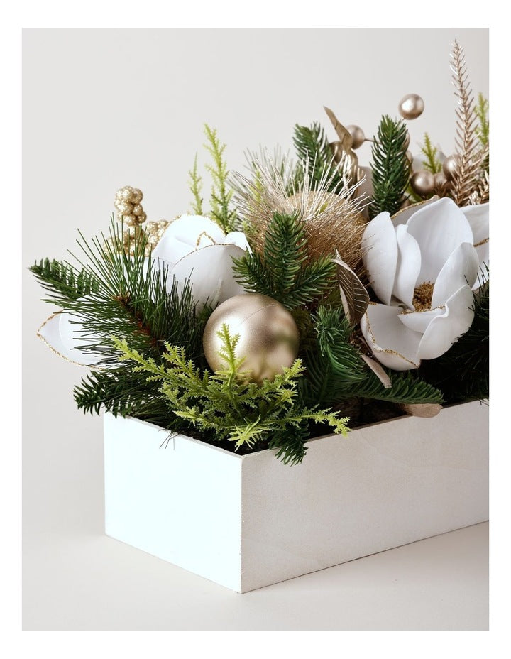 Luxe Christmas Magnolia Foliage Arrangement 56cm in White