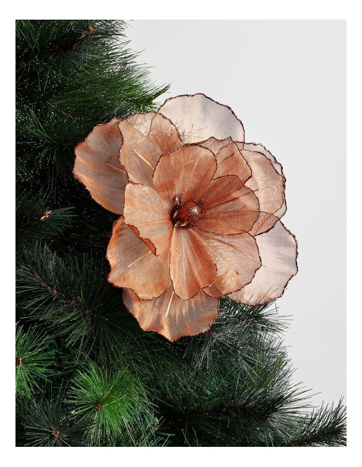 Harvest Christmas Camellia Organza Pick 50cm in Brown