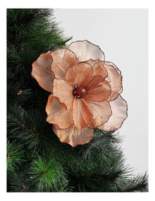 Harvest Christmas Camellia Organza Pick 50cm in Brown