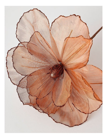 Harvest Christmas Camellia Organza Pick 50cm in Brown