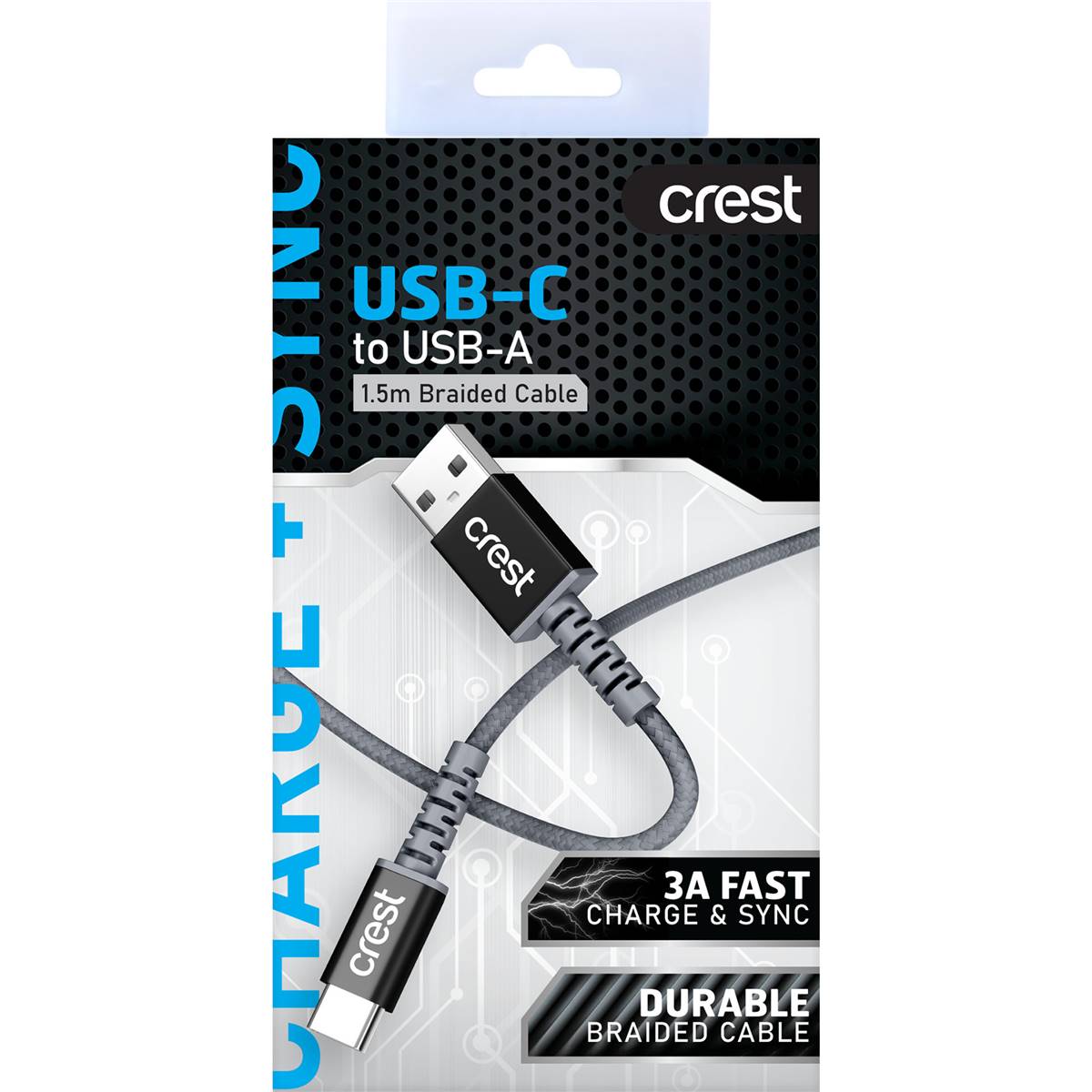 Crest USB-C to USB-A Braided Cable 1.5m Assorted each