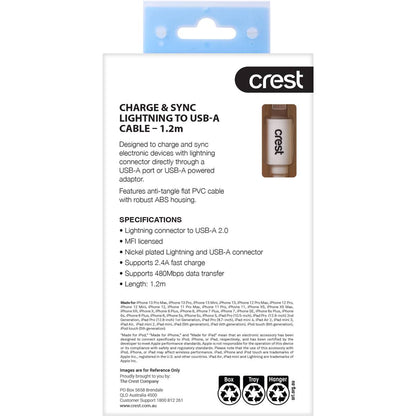 Crest Lightning To Usb 1.2m Flat Cable Each