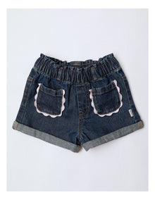 Essentials Izzie Denim Short With Patch Pockets And Ric Rac Trim In Denim
