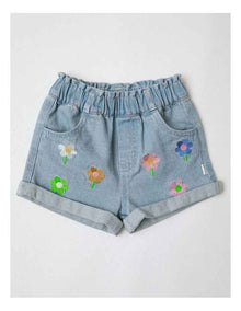 Essentials 'Frankie' Denim Short With Flower Embroidery In Denim