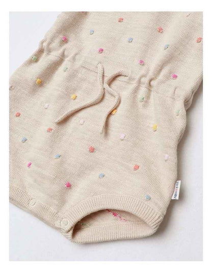 Essentials Florence Knit Romper With Tie Waist In Oatmeal Dots