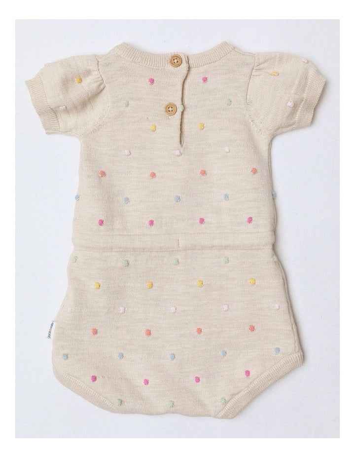 Essentials Florence Knit Romper With Tie Waist In Oatmeal Dots
