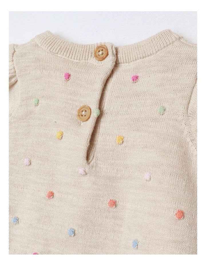Essentials Florence Knit Romper With Tie Waist In Oatmeal Dots