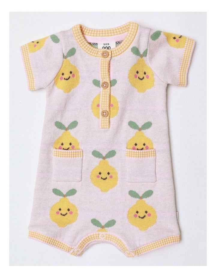 Essentials Louis Jacquard Knit Romper With Lemons In Pink