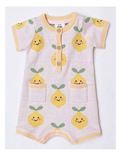 Essentials Louis Jacquard Knit Romper With Lemons In Pink