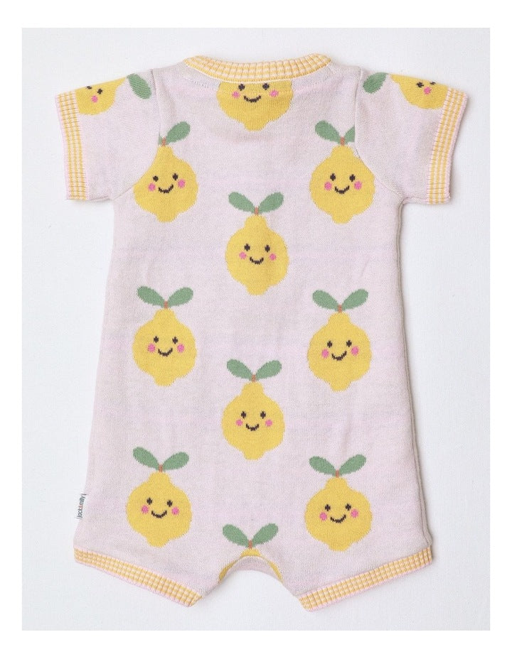 Essentials Louis Jacquard Knit Romper With Lemons In Pink