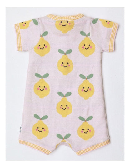 Essentials Louis Jacquard Knit Romper With Lemons In Pink