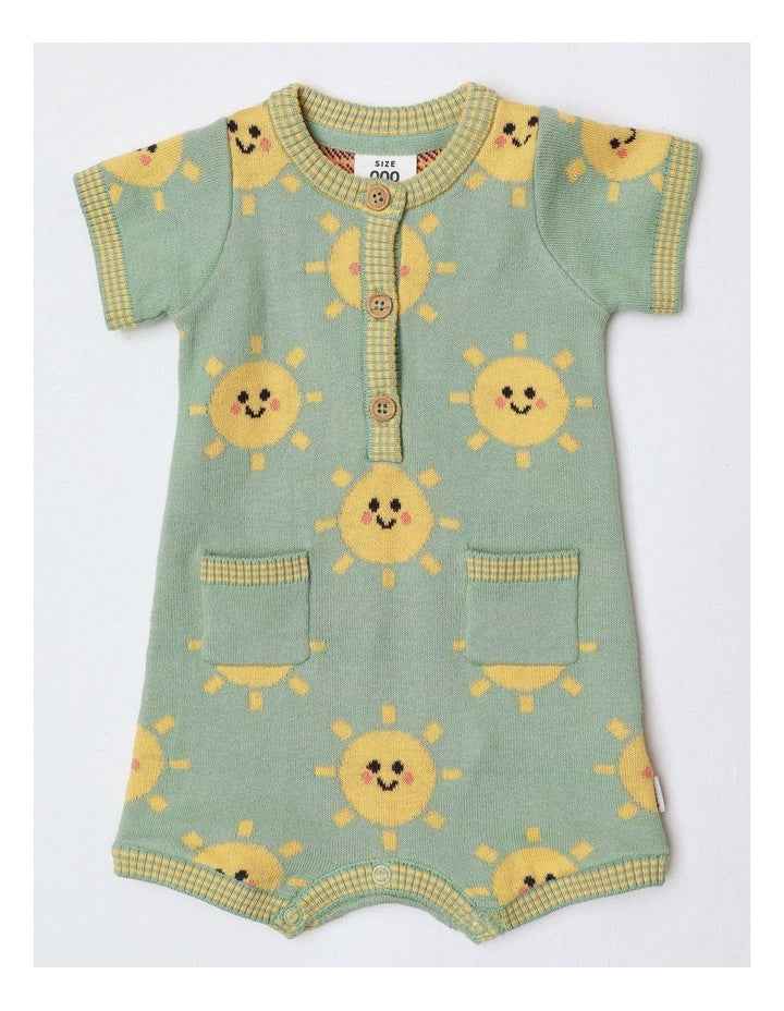 Essentials Louis Knit Romper With Sunny Face In Sage