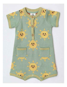 Essentials Louis Knit Romper With Sunny Face In Sage