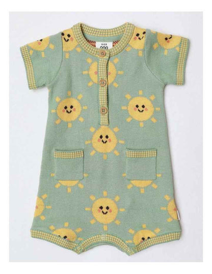 Essentials Louis Knit Romper With Sunny Face In Sage