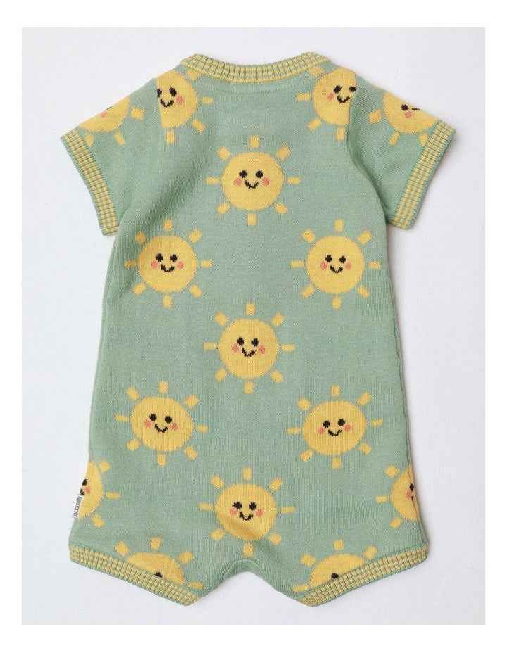 Essentials Louis Knit Romper With Sunny Face In Sage