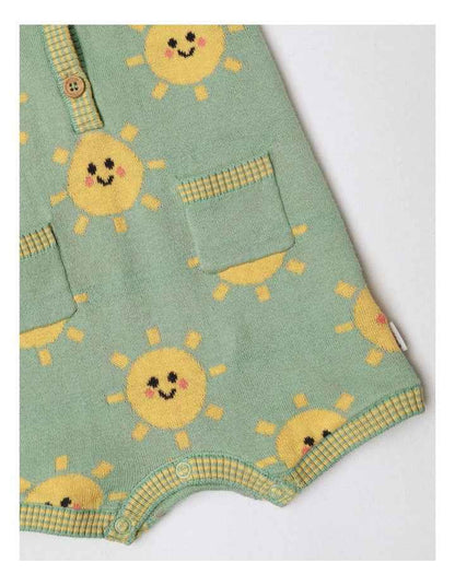 Essentials Louis Knit Romper With Sunny Face In Sage