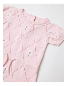 Essentials Flora Pointelle Knit Short Sleeve Romper In Dusty Pink