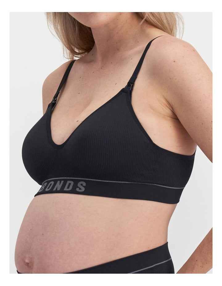 Retro Rib Maternity Wirefree Bra in Black