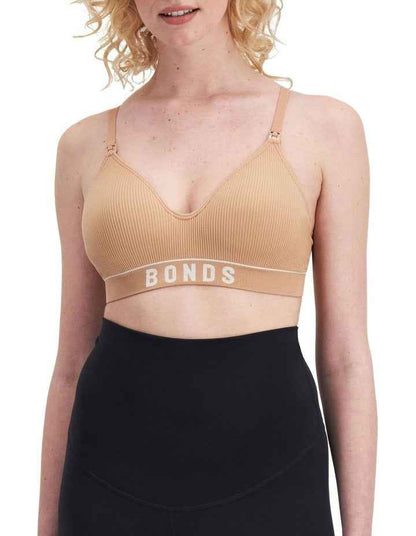 Retro Rib Maternity Wirefree Bra in Beige