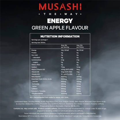 Musashi Energy Drink Zero Sugar Green Apple 500ml