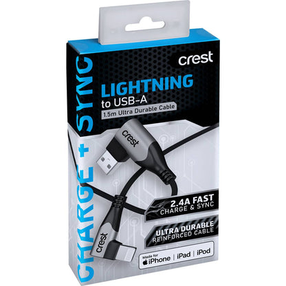 Crest Lightning To Usb-a 1.5m Ultra Durable Cable Each