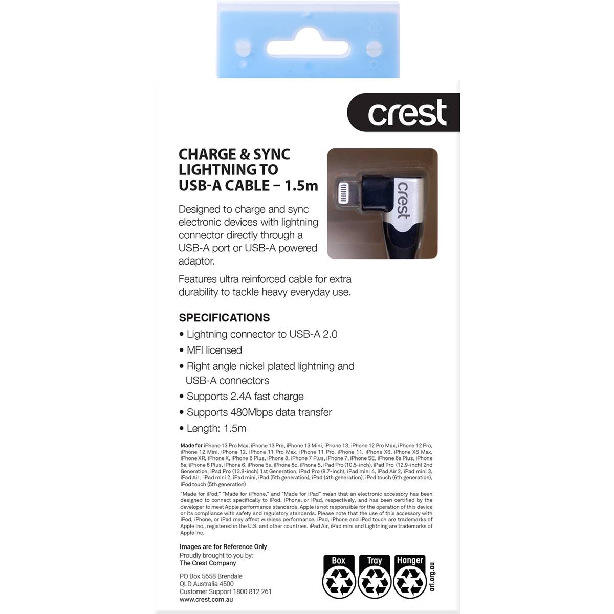 Crest Lightning To Usb-a 1.5m Ultra Durable Cable Each