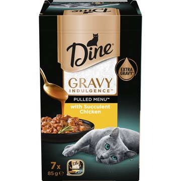 Dine Pulled Menu Adult Wet Cat Food Gravy Indulgence With Chicken 85g x 7 pack