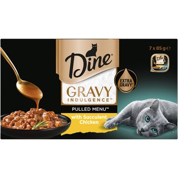 Dine Pulled Menu Adult Wet Cat Food Gravy Indulgence With Chicken 85g x 7 pack