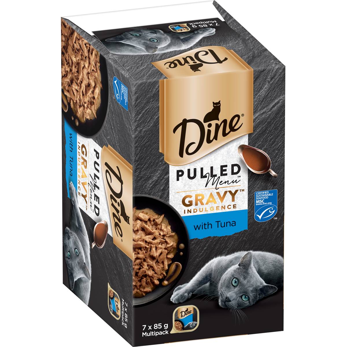 Dine Pulled Menu Adult Wet Cat Food Gravy Indulgence with Tuna 85g x 7 pack