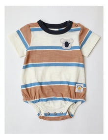 Essentials 'Kit' Engineered Stripe Bodysuit With Embroidery In Brown