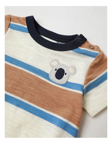 Essentials 'Kit' Engineered Stripe Bodysuit With Embroidery In Brown