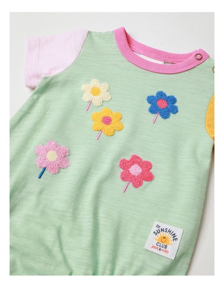 Essentials Short Sleeve Bodysuit With Boucle Daisy In Sage