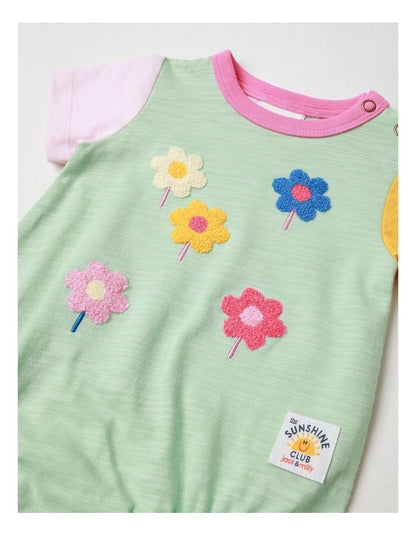Essentials Short Sleeve Bodysuit With Boucle Daisy In Sage