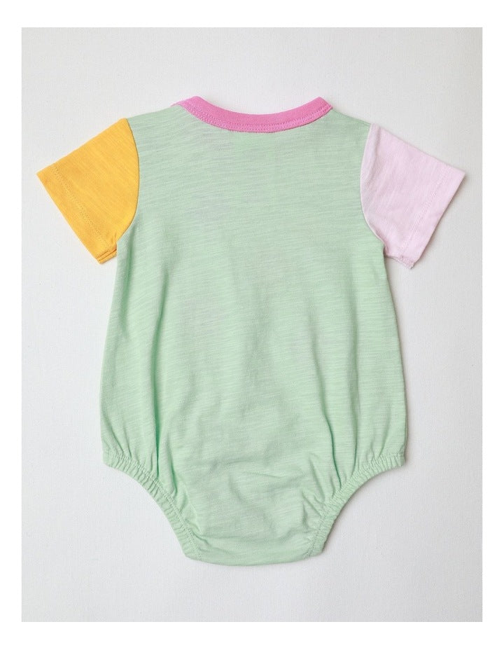 Essentials Short Sleeve Bodysuit With Boucle Daisy In Sage