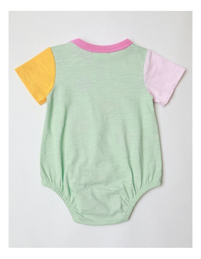 Essentials Short Sleeve Bodysuit With Boucle Daisy In Sage
