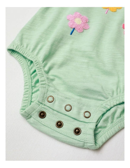 Essentials Short Sleeve Bodysuit With Boucle Daisy In Sage