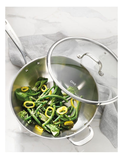 Stainless Steel Wok with Lid & Helper Handle 30cm