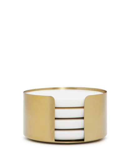 Florence Marble Coasters with Brass Case White