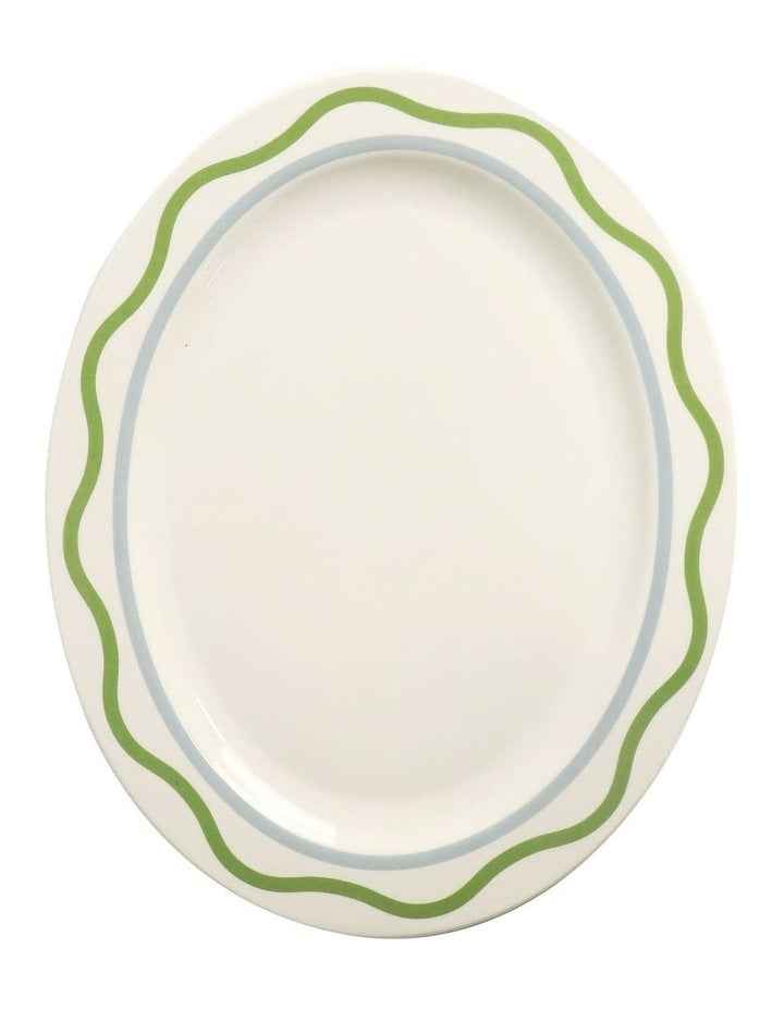 Summer Ribbon Oval Platter 35 x 28 x 2.5cm in Vintage White With Green