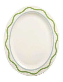 Summer Ribbon Oval Platter 35 x 28 x 2.5cm in Vintage White With Green