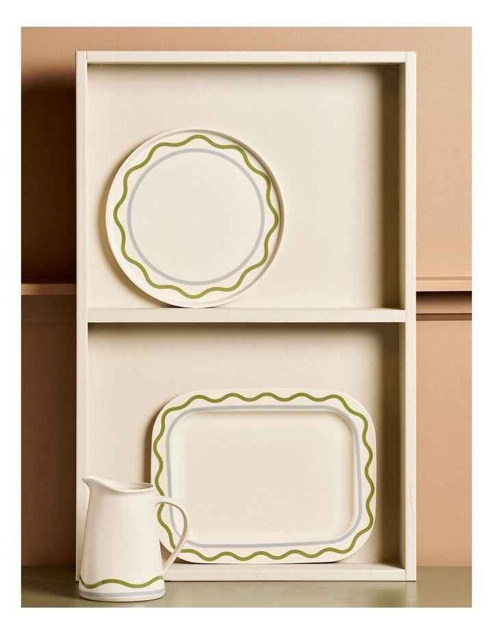 Summer Ribbon Oval Platter 35 x 28 x 2.5cm in Vintage White With Green