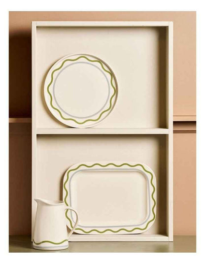 Summer Ribbon Oval Platter 35 x 28 x 2.5cm in Vintage White With Green